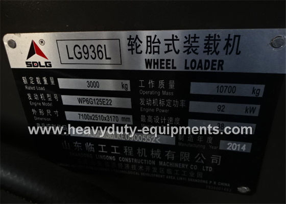 1.8m3 Bucket Wheel Loader / 3000kg Loading Capacity SDLG LG936l Payloader Pilot Control supplier