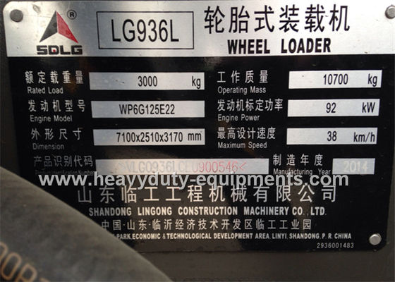 SDLG LG936L Shovel Loader With 96kg Weichai Deutz Engine Quick Coupler and Stock Bucket supplier